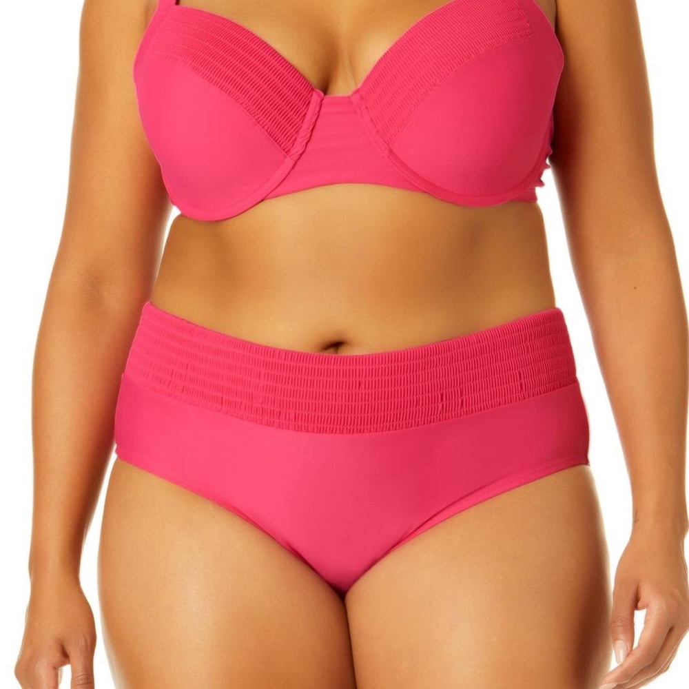 'Summer Fuchsia' Smocked Bikini Swim Bottoms 3X (24W-26W)-NWT - Time and Tru